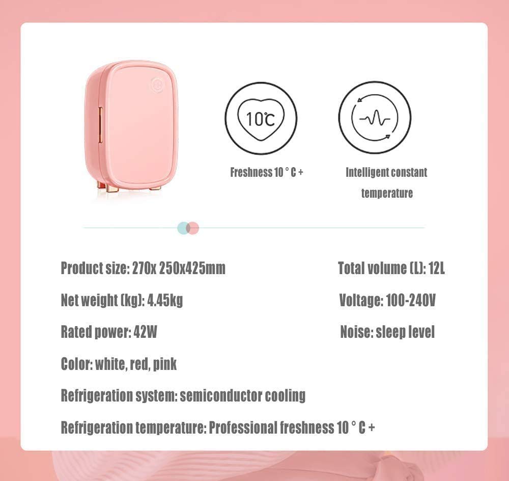 Mini refrigerador de Belleza de Maquillaje 12L Refrigerador cosmético portátil Compacto y silencioso para el Cuidado de la Piel de Belleza en el hogar/automóvil, Regalo para Mujeres y niña