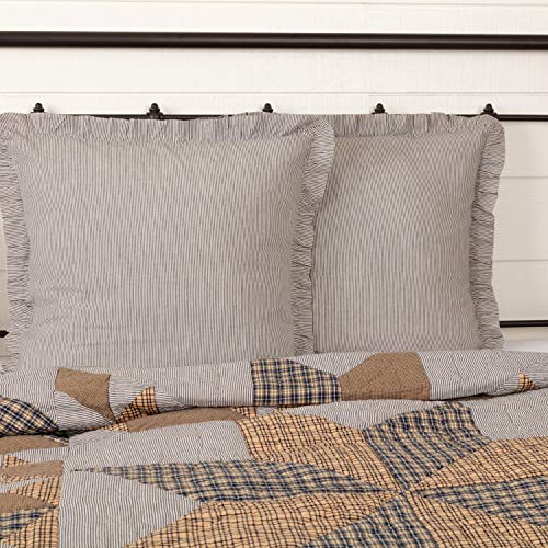 VHC Brands 2 Pieces Dakota Star Farmhouse Blue Ticking Stripe Fabric Euro Sham 2 Shams 26×26