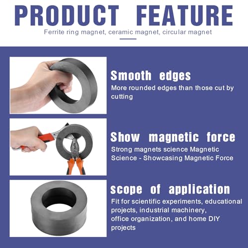 Saysurey 2 Pcs Large Ferrite Ring Magnets OD3.94 x ID2.36 x 20mm Ceramic Round Magnets with Hole Round Disc Donut for DIY Science Projects Classroom Laboratory