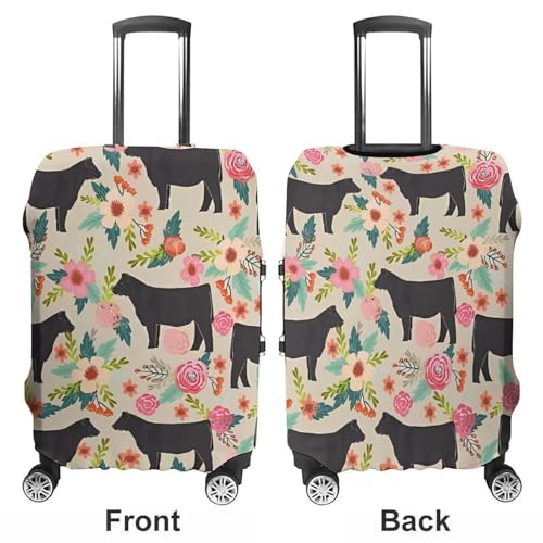 Flower Show Steer Cows Cattle Luggage Cover, Elastic Luggage Protector Fits 19-32in Suitcases, Washable & Anti-Scratch Suitcase Cover for Men Women M3