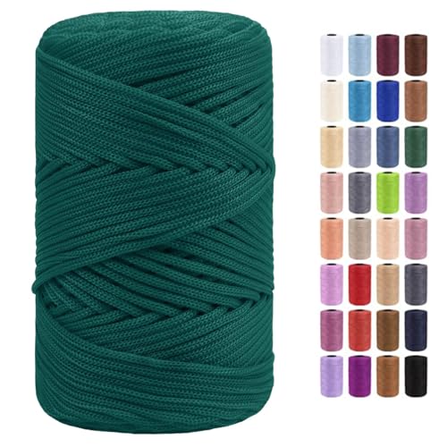 Polyester Braided Macrame Cord 3mm, Thick Durable Soft Crochet Cord for Making Bags,DIY Crafts, Wall Hanging, Plant Hangers, Strong Macrame Cord for Jewelry Making (328ft, Deep Green)