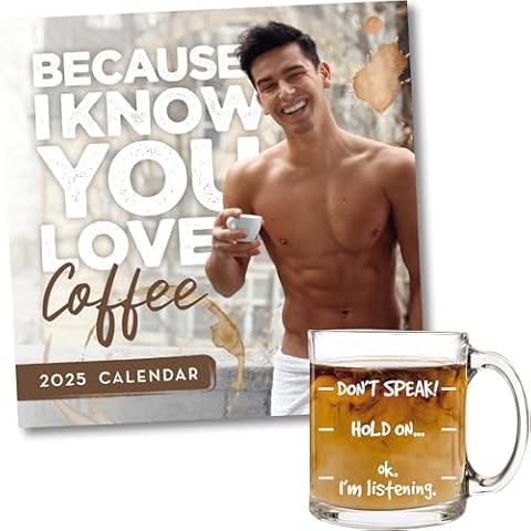 Humor Us Home Goods Funny Don't Speak Coffee Mug & Men with Dogs Montly Wall Calendar 2025 Cover