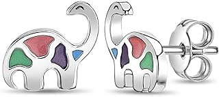 925 Sterling Silver Petite Multicolor Enamel Dinosaur Stud Earrings for Little Girls and Preteens 10mm - Dainty Dinosaur Earrings for Girls - Enamel Earrings for Little Girls Daily Wear