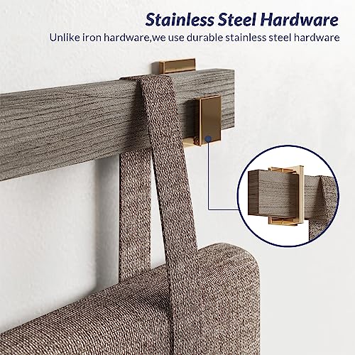 Belleze Wall Mounted Queen Headboard, Padded Headboard Linen Fabric Upholstered Head Boards For Queen Size Bed, Solid Wood Hanging Headboard Panels W/Stainless Steel J Hooks For Bedroom - Pebble Grey #TOP3