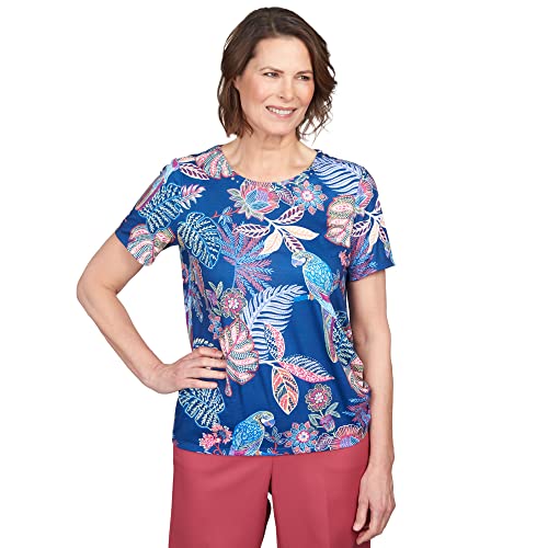 Haut ample à motif perroquet Alfred Dunner bleu cadet ajustables aux hanches