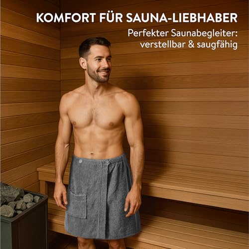 JEMIDI Sauna Frottee Kilt Sarong - M-XXL Herren Männer - Anthrazit - 100% Baumwolle - Saunakilt Saunasarong Saunatuch - Saunahandtuch waschbar bei 40°C