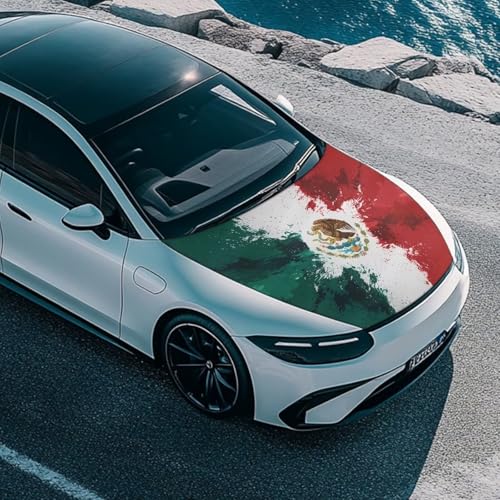 Image of Car Hood Cover Protector 59x39 inches Stretchable Auto Hood Wrap Waterproof Mexican Flag Auto Exterior Accessories for Compact Sedans SUV Trucks