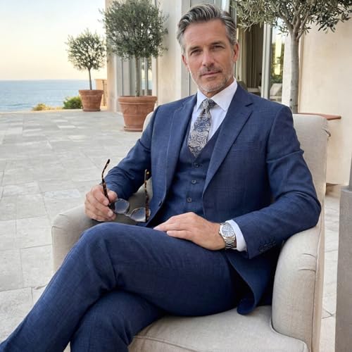 Navy Blue Suit Men Slim Fit 3 Piece Mens Suits Blazer Vest and Pants Set M by Elionm - Used condition - Image 2