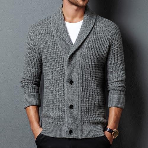 Men's100% Wool Shawl Collar Cardigan Sweater Winter Warmth Cable Knit Button up Sweater3