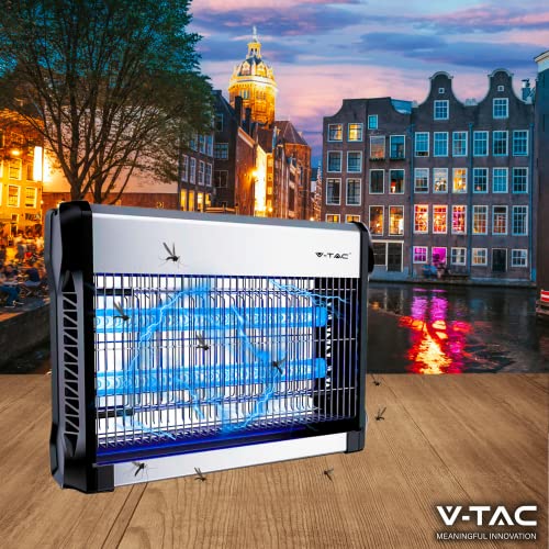 V-TAC Zanzariera Elettrica 16W con Area di Azione 50 m² - Design Sottile - Zanzariera con Luce Blu UV per Uso Interno ed Esterno - Trappola Elettrica contro Zanzare e Insetti - Potenza 16W - 8