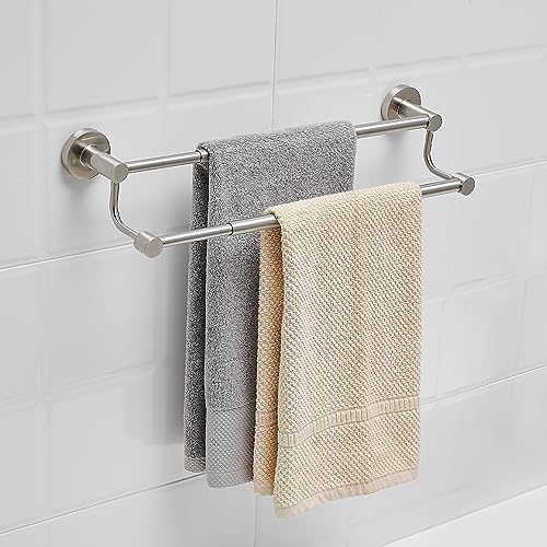 BESy Adjustable 16-26 Inches Double Bath Towel Bar for Bathroom SUS304 Stainless Steel Towel Holder, Hotel Style Wall Mount with Screws Hand Towel Bar Towel Rack Rod Hanger, Brushed Nickel Finish