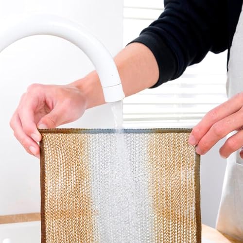 Image of 10-Piece Steel Wire Dishwashing Cloth Set - Non-Scratch Double-Layer Scrub Pads for Cleaning Dishes, Sinks & Stove Tops - Wet & Dry Use Kitchen Rags