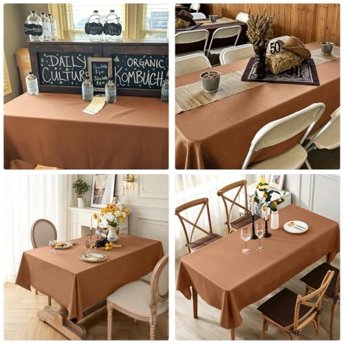 Image of 4 Pack Rectangle Tablecloth for 6 Foot Tables Washable Polyester Table Cover for Wedding Dining Table Parties Banquet (4, Brown, 60inch x 102inch)