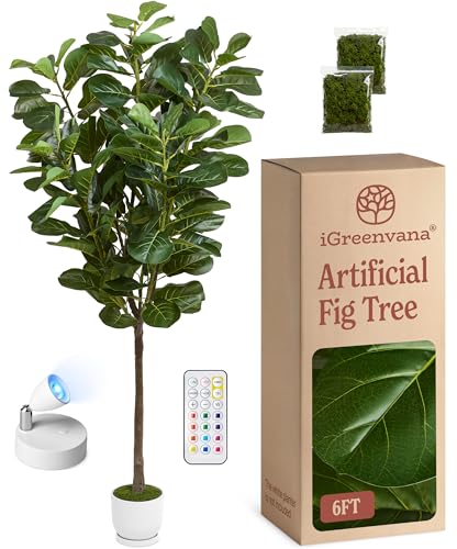 Artificial Fiddle Leaf Fig Tree | 6ft Realistic Fake Tall Plant | Odor-Free Floor Plant Fig Tree...
