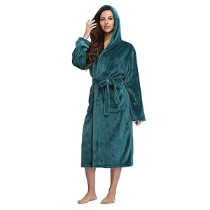 RONGTAI Womens Robes Plush Fleece Hooded Bathrobe Thick Nightgown with Pockets Fluffy Sleepwear