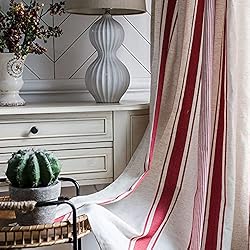Cortinas Semi Opacas LIZHOUMIL Cortinas de Lino de algodón Azul Marino Rojo teñido de Hilo a Rayas Cortinas Semi-Opacas para Sala de Estar Rojo El 150 * 220cm