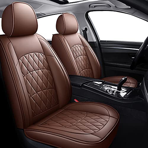 Udpomb Luxury Universal Faux Leather Car Seat Covers, 5 Seater Mesh Seat Cover Set, Brown