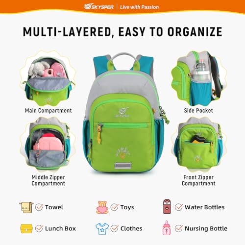 SKYSPER Toddler Backpack for Boys Girls Kids Travel Backpack Preschool Kindergarten Travel Daypack(Green) - Image 3