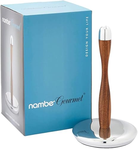 Miniatura 7 de nambe Curvo - Soporte para toallas de papel de madera para encimera, soporte para rollo de cocina con base pesada, hecho de madera de acacia y