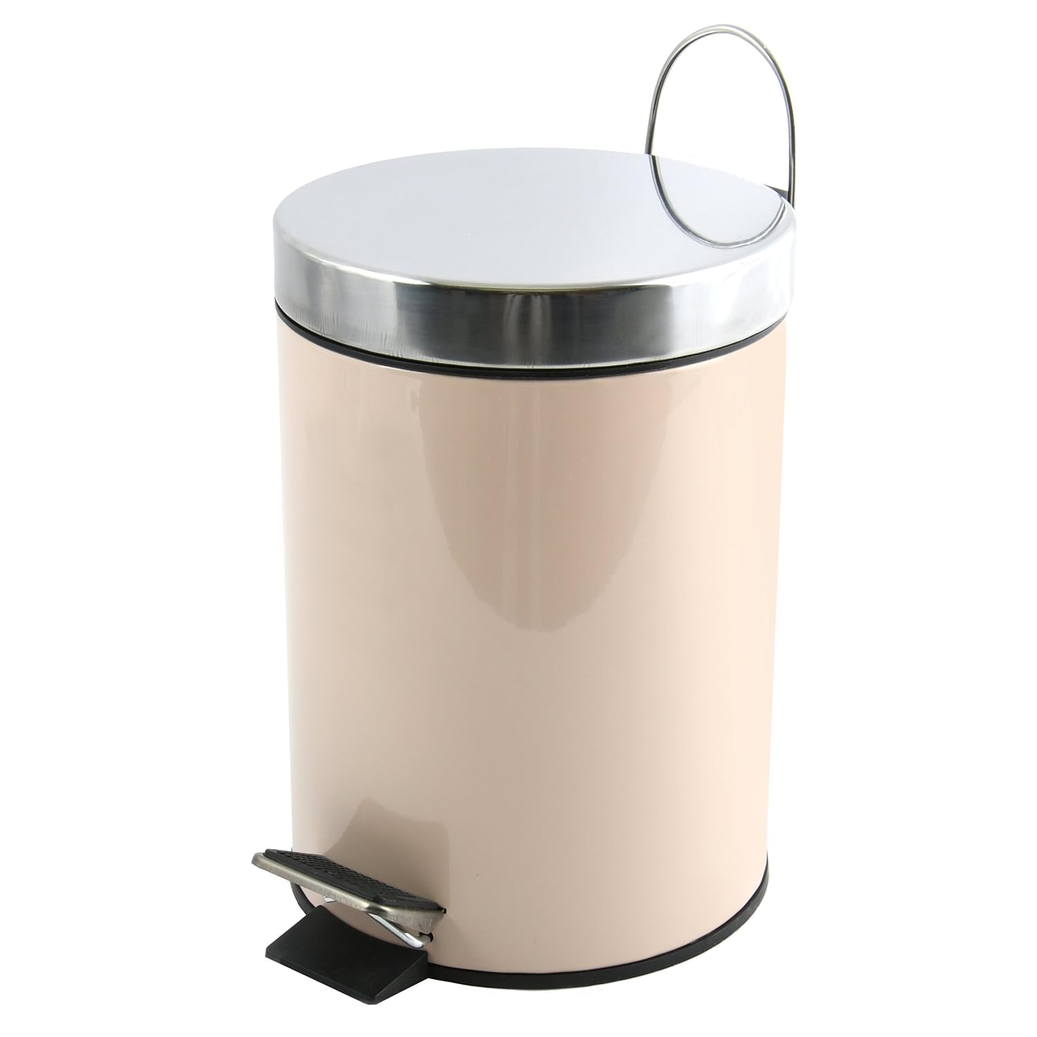 MSV - Kosmetikeimer fürs Bad - Edelstahl mit herausnehmbarem Inneneimer - Stylischer Treteimer - Kompakt und Praktisch - Beige - 3L