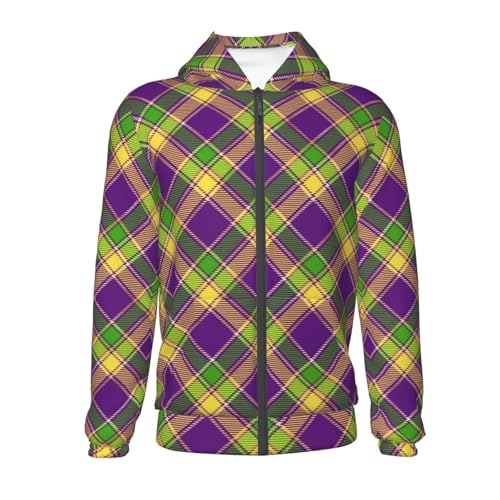 Mardi Gras Plaid Kid Hoodies Boys Zip Up Sweatshirts Girls Pullover with Pocket2