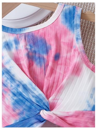 Image of Floerns Girl's 2 Piece Outfit Tie Dye Knitted Crop Tank Top and Track Shorts Sets Pink 11-12Y