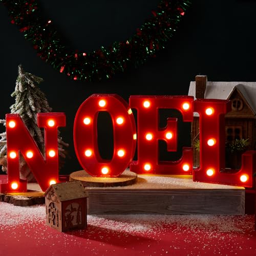 VIHOSE 4 Pcs Christmas LED Letter Lights Noel, Battery Powered Sign – Image 3