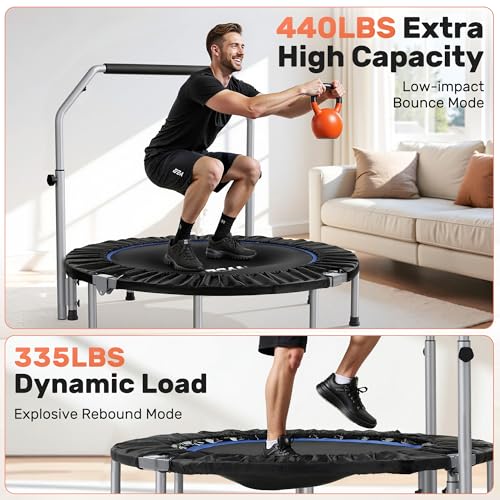 BCAN SP2 48" Foldable Mini Trampoline Max Load 440lbs, Fitness Rebounder with Adjustable Foam Handle, Exercise Trampoline for Adults Indoor/Garden Workout | FED Fitness, Black by BCAN - Image 3