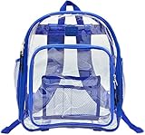 Clear School Security Backpack, Unisex Transparent Travel Work Bag, Pencil Case Included, Mesh Pockets for Water Bottles and Adjustable Padded Straps, See Through Bookbag Blue
