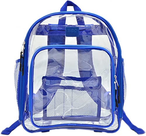 360 DESIGN BOX Heavy Duty Clear Backpack, SeeThrough Bookbag, Transparent Work Travel Bag Blue