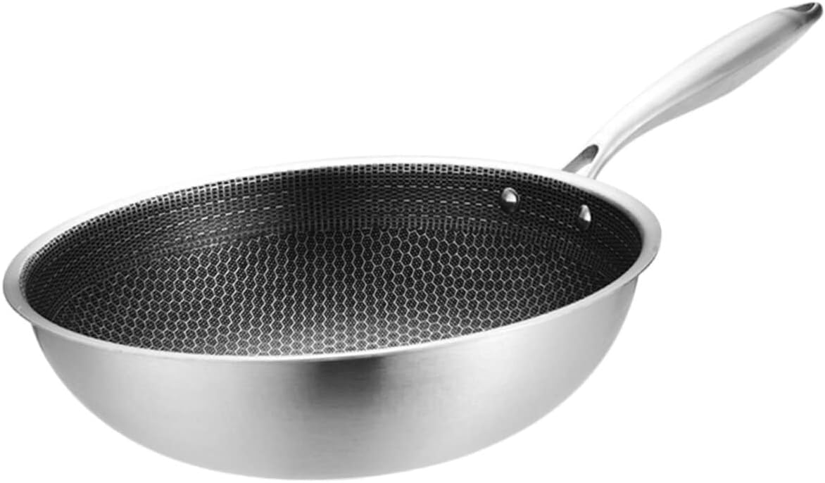 Stainless Steel Wok Cookware Stovetop Griddle Flat Frying Pan Small Wok Stir Fry Wok Stainless Steel Wok Pan Wok with Handles Kitchen Utensil Kitchen Accessory Heavy China