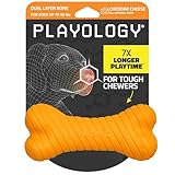 Playology Dog Toys | Dual Layer Bone Durable Chew Toy Bone for Dogs | Medium Cheddar Cheese Scented Toy - Easy to Clean and Made from Non Toxic Materials