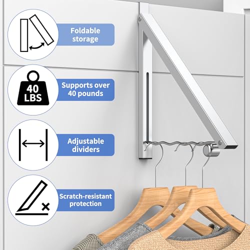 Image of Hleelomi Clothes Drying Rack for Laundry Room Organization,Foldable Over The Door Drying Racks for Saving Space Silver 1 Pack