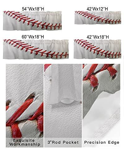 Window Valances Kitchen Short Curtains, Baseball Sports Rod Pocket Valance Drapes Decorative Window Treatment For Living Room Bedroom Bathroom Red Pattern On White 54X18In #TOP2