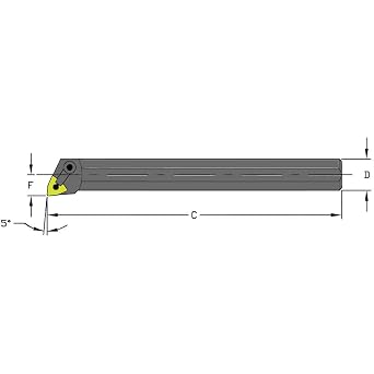 Ultra-Dex S32V MWLNR4 Steel Boring Bar to Hold a Negative WNMG 432 at -5 Degree Lead, Right Hand, No Coolant, 2.000" x 16", 2.400" Minimum Bore