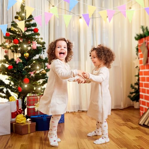 Image of Tatuo 200 Feet Solid Pennant Banners Flags String Triangle Hanging DIY Bunting Flags Party Decorations for Grand Opening Party Banners for Kids Birthday, Shops (Pastel Color)