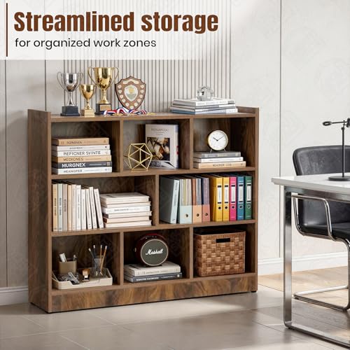 Image of ABOUT SPACE Book Shelf - Engineered Wood DIY Book Rack with Bushes Multipurpose Book Stand for Home Library Open Storage for Bedroom, Living Room Sap Walnut