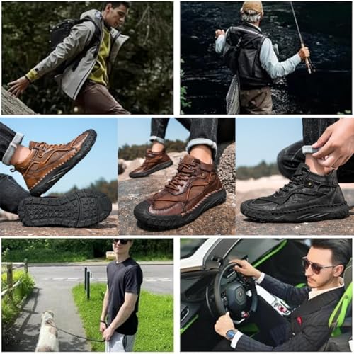 Stepthetop Motorcycle Boots,Hand-Stitched Genuine Leather Boots Wide Toe Anti-Slip Ankle Support Breathable Trail Running, Walking & Hiking Shoes3