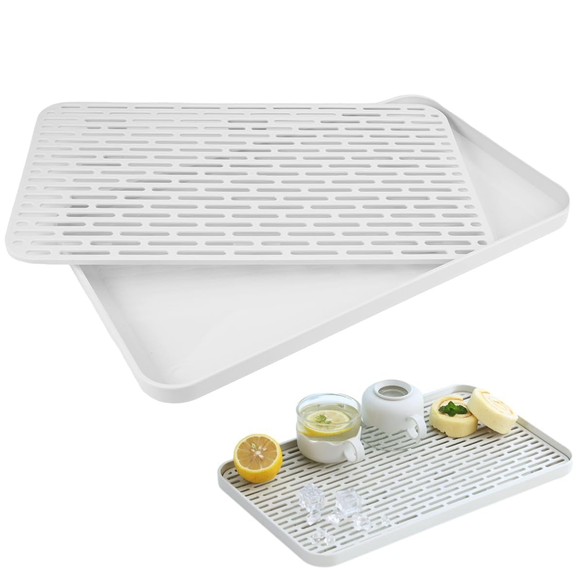 Drainer with Drip Tray,31×17.5×2.2cm Drainer Tray for Cups,Dish Drain Board
