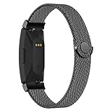 POY Compatible with Fitbit Inspire Hr Bands, Stainless Steel Replacement for Fitbit Inspire and Ace 2 Metal Loop Bracelet Sweatproof Wristbands for Women Men Black Large