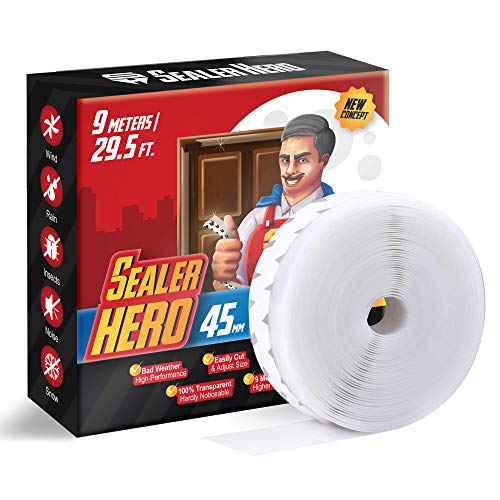 Sealer Hero Door Seal Strip 45mm Width - 9m (29.5 Ft)  Silicone Weather Stripping Door Seal Strip - Sealing Tape for Doors and Windows  Clear Adhesive Weatherstrip  Shower Window Gap Draft Stopper