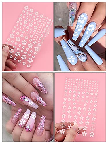 EBANKU 8 Hojas Flor Pegatinas Uñas Nail Art Stickers, flor de cerezo blanca 3D Pegatinas de Uñas Autoadhesivas, Autoadherentes Calcomanías Uñas para Decoración Uñas DIY Arte de Uñas