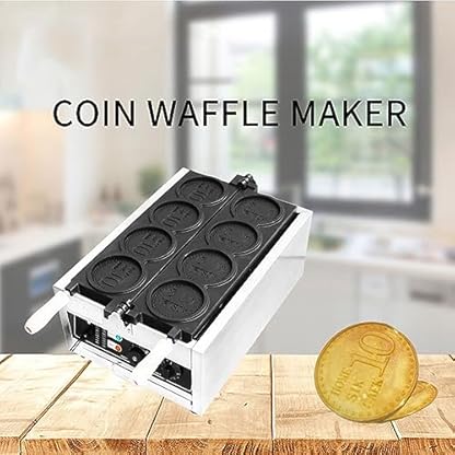 KLYDBMYT Kommerzielles 4-Gitter-Münzwaffeleisen, elektrisches, antihaftbeschichtetes Waffeleisen mit Zeit- und Temperaturregelung, Kuchenbackmaschine für Partys, Cafés, Tee- und Snackläden – Bild 3
