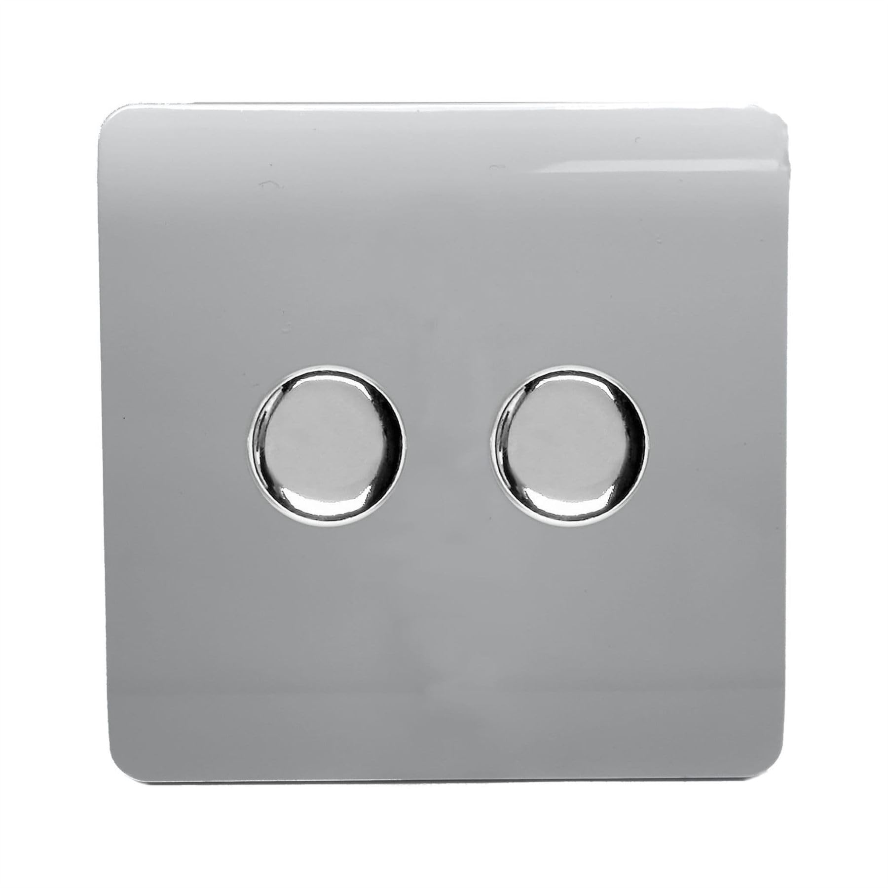 Trendi Switch - 2 Gang Rotary LED Dimmer Light Switch - 150w - Platinum Silver