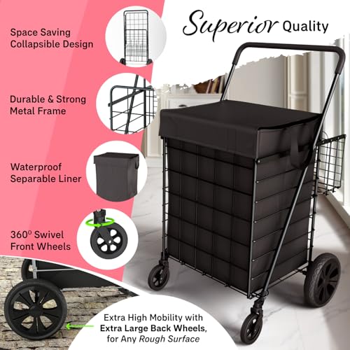 Our Modern Space 890-A Shopping Cart W/Waterproof Basket Liner & 360° Swivel Wheels thumb #2