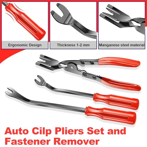 XQX 7-teiliges Auto-Clip-Zangen-Set und Befestigungsentferner, Auto-Nieten-Entferner, Hebelwerkzeug-Reparatur-Set mit Aufbewahrungstasche für Autotürverkleidung, Polster, Armaturenbrett