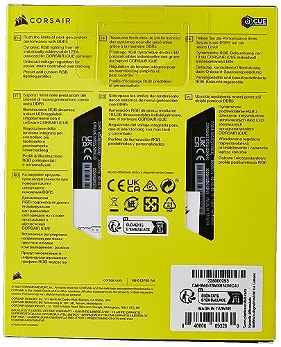Image of CORSAIR VENGEANCE RGB DDR5 RAM 64GB (2x32GB) 5200MHz CL40 Intel XMP iCUE Compatible Computer Memory - Black (CMH64GX5M2B5200C40)