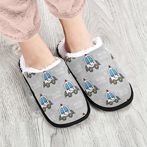 Cute Police Cars Slippers for Women Men, Memory Foam Non-Slip House Slippers, Indoor Bedroom Shoes2