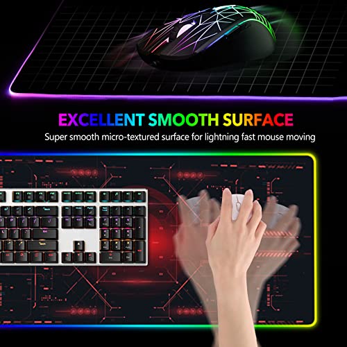 Aimsa Large Gaming Mouse Pad Rgb, Keyboard Led Mousepad Extended 35.4 X 15.8 Inch Non-Slip Rubber Base With 14 Lighting Modes Desk Mat, Red Circuit Board Motherboard #TOP3