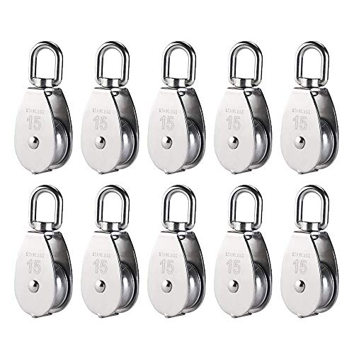 M15 Pulley Block 10 Pcs Eau 304 Stainless Steel Lifting Crane Swivel Hook Single Pulley Block, Hanging Wire Towing Wheel